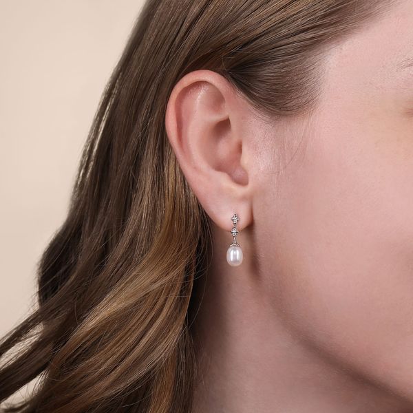 Gabriel & Co. Sterling Silver Linear Pearl 0.75Ctw Drop Earrings Image 2 Bradley's Jewelers Jacksonville, NC