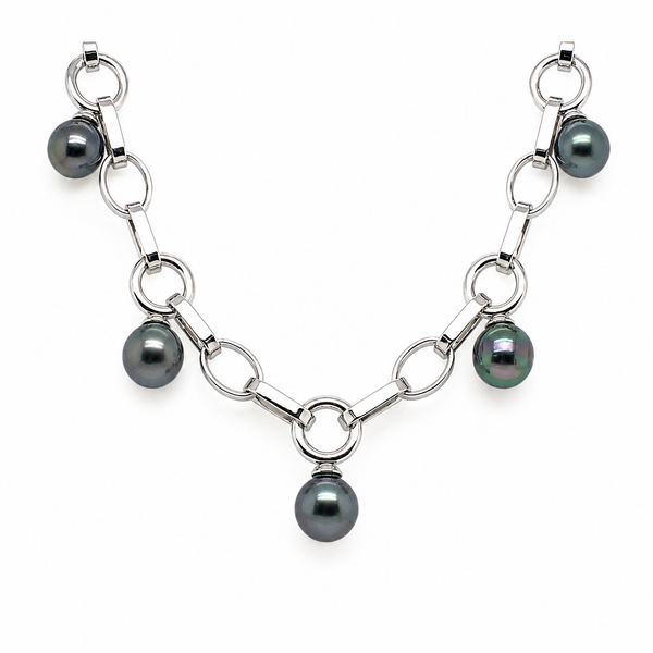 Sterling Silver Tahitian Pearl Link Necklace 18 Inch Bradley's Jewelers Jacksonville, NC