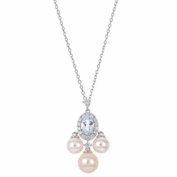 Imperial 14K White Gold Freshwater Pearl, Aquamarine & Diamond Necklace Bradley's Jewelers Jacksonville, NC