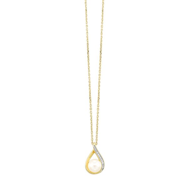 14K Yellow Gold Freshwater Pearl & Diamond Drop Pendant – 0.08 CTW Bradley's Jewelers Jacksonville, NC