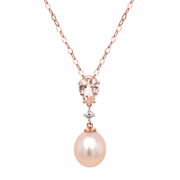 Imperial Rosé 14K Freshwater Pearl, Morganite & Diamond Drop Pendant Bradley's Jewelers Jacksonville, NC