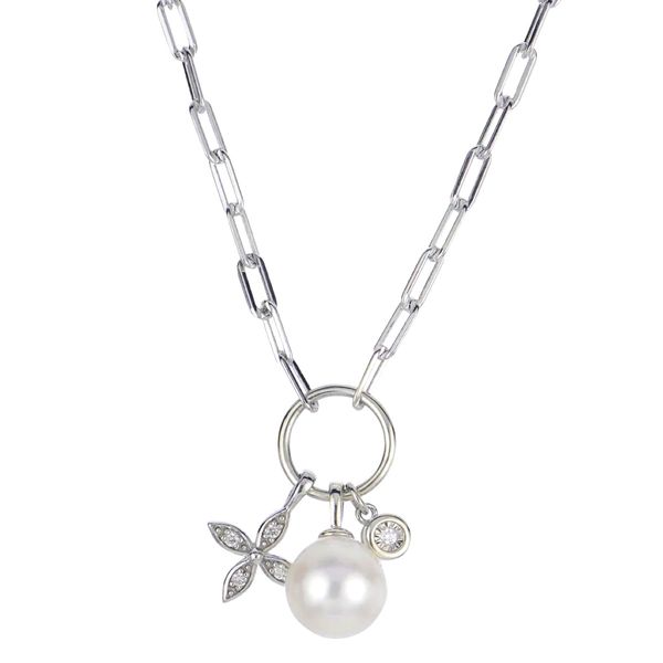 Sterling Silver Freshwater Pearl & Diamond Flower Strand Necklace Bradley's Jewelers Jacksonville, NC