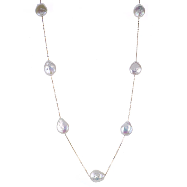 14K Yellow Gold Keshi Freshwater Pearl Station Necklace Bradley's Jewelers Jacksonville, NC