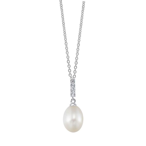 Sterling Silver Freshwater Pearl and CZ Drop Pendant Bradley's Jewelers Jacksonville, NC