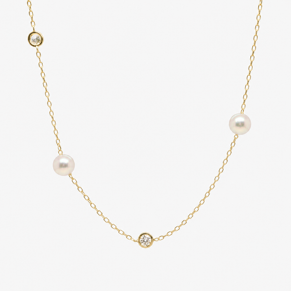 14K Yellow Gold Akoya Pearl & Lab Diamond Necklace Bradley's Jewelers Jacksonville, NC