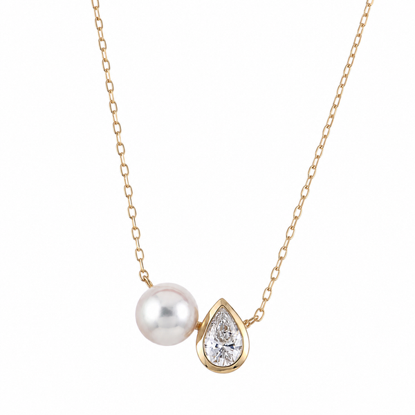 14K Yellow Gold Akoya Pearl & Lab Grown Pear Diamond Necklace Bradley's Jewelers Jacksonville, NC