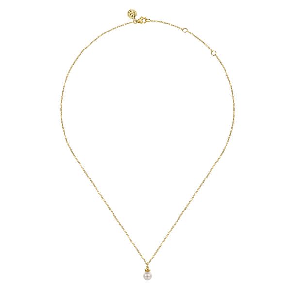 Gabriel & Co 14K Yellow Gold Pearl Bujukan Drop Pendant Necklace – Bujukan Collection Image 2 Bradley's Jewelers Jacksonville, NC
