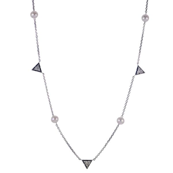 Sterling Silver Station Necklace with Freshwater Pearls & Lab-Grown Trillion Diamonds Bradley's Jewelers Jacksonville, NC