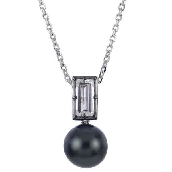Sterling Silver Tahitian Pearl Necklace with 0.63 Ct Lab-Grown Baguette Diamond Bradley's Jewelers Jacksonville, NC