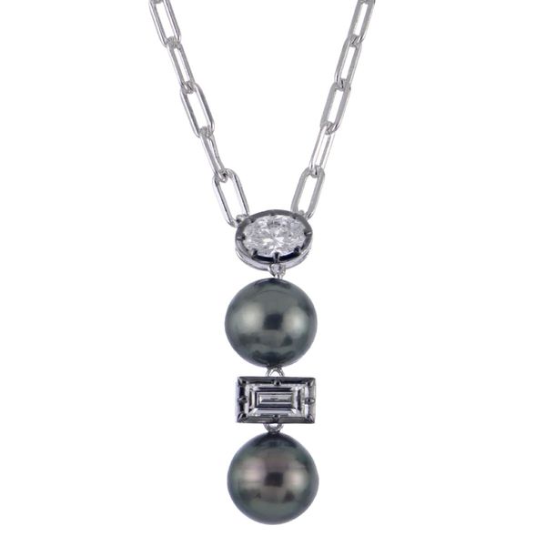 Sterling Silver Paperclip Chain Necklace with Tahitian Pearls & Lab-Grown Diamonds Bradley's Jewelers Jacksonville, NC