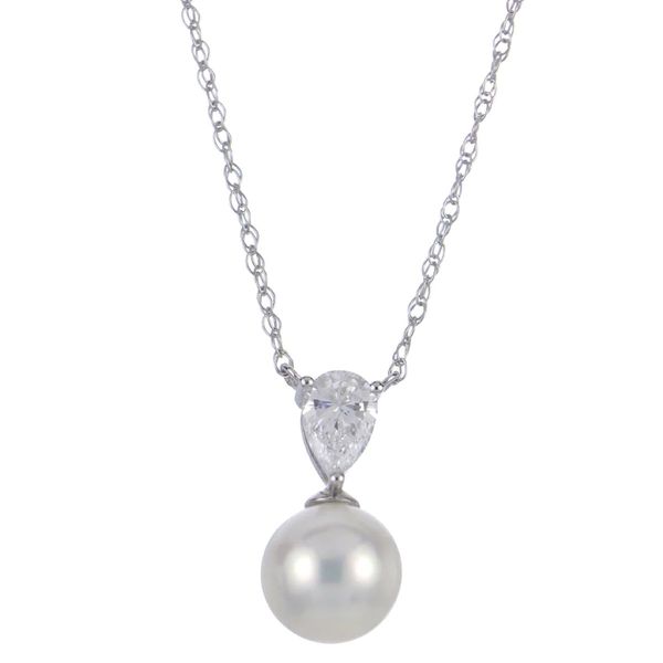 14K White Gold Freshwater Cultured Pearl Necklace with 0.22 Ct Lab-Grown Pear Diamond Bradley's Jewelers Jacksonville, NC