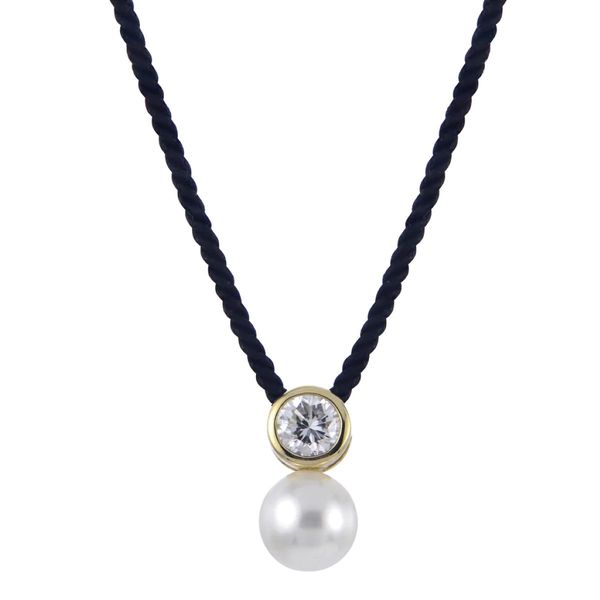 Black Cord Freshwater Pearl Necklace with 0.23 Ct Lab-Grown Round Diamond Bradley's Jewelers Jacksonville, NC