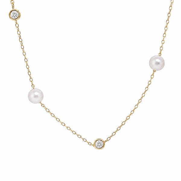14K Yellow Gold Akoya Pearl & Lab-Grown Diamond Station Necklace 1.00 CTW Bradley's Jewelers Jacksonville, NC
