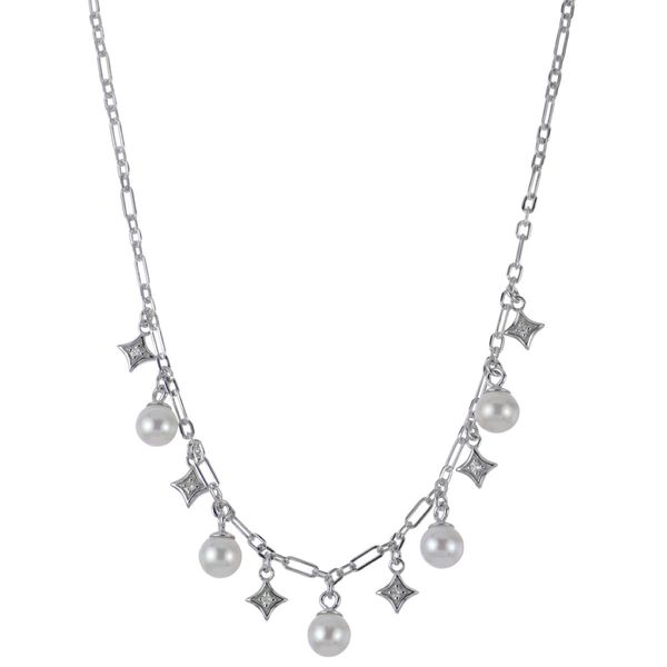 Sterling Silver Freshwater Pearl Strand Necklace with Round Diamonds Bradley's Jewelers Jacksonville, NC