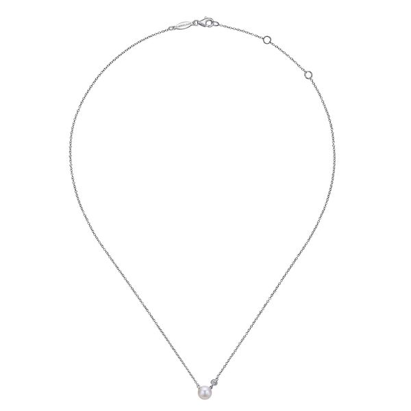 Gabriel & Co. Sterling Silver Cultured Pearl & Diamond Pendant Necklace Image 2 Bradley's Jewelers Jacksonville, NC
