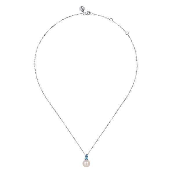 Gabriel & Co. Sterling Silver Mother of Pearl & Blue Topaz Pendant Necklace Image 2 Bradley's Jewelers Jacksonville, NC