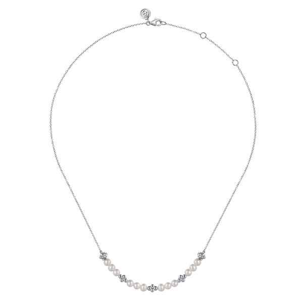 Gabriel & Co. Sterling Silver Bujukan Pearl Station Necklace Image 2 Bradley's Jewelers Jacksonville, NC