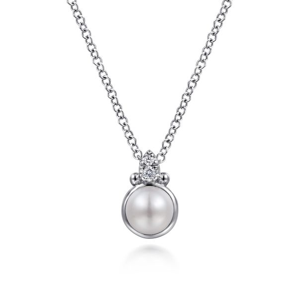 Gabriel & Co. Bujukan Sterling Silver Pearl & 0.02 CTW Diamond Pendant Necklace Bradley's Jewelers Jacksonville, NC