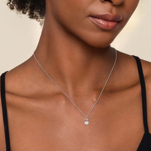 Gabriel & Co. Bujukan Sterling Silver Pearl & 0.02 CTW Diamond Pendant Necklace Image 3 Bradley's Jewelers Jacksonville, NC