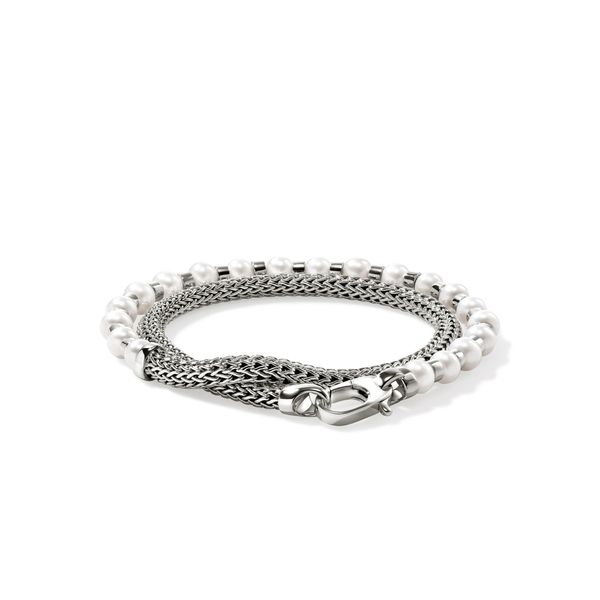 John Hardy Essentials Silver Pearl Double Wrap Bracelet | Freshwater Pearls Image 2 Bradley's Jewelers Jacksonville, NC