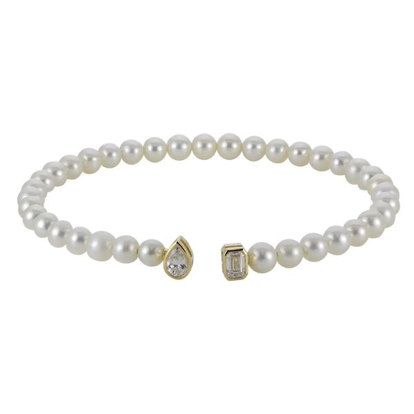 14K Yellow Gold Freshwater Pearl Cuff Bangle with 0.77 CTW Lab-Grown Diamonds Bradley's Jewelers Jacksonville, NC