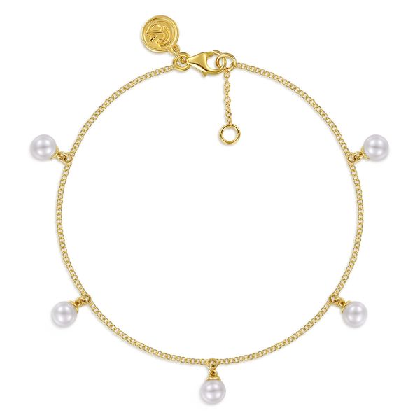 Gabriel & Co. 14K Yellow Gold Freshwater Pearl Droplet Bracelet Bradley's Jewelers Jacksonville, NC