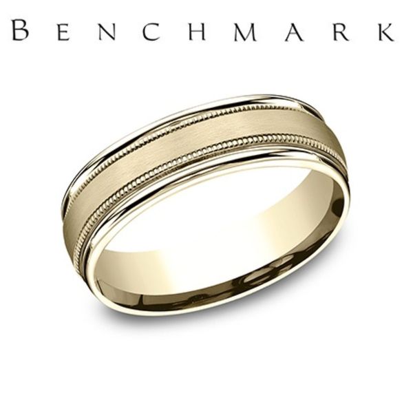 Benchmark 14K Yellow Gold Satin Center Wedding Band 6.5mm Size 10 Bradley's Jewelers Jacksonville, NC