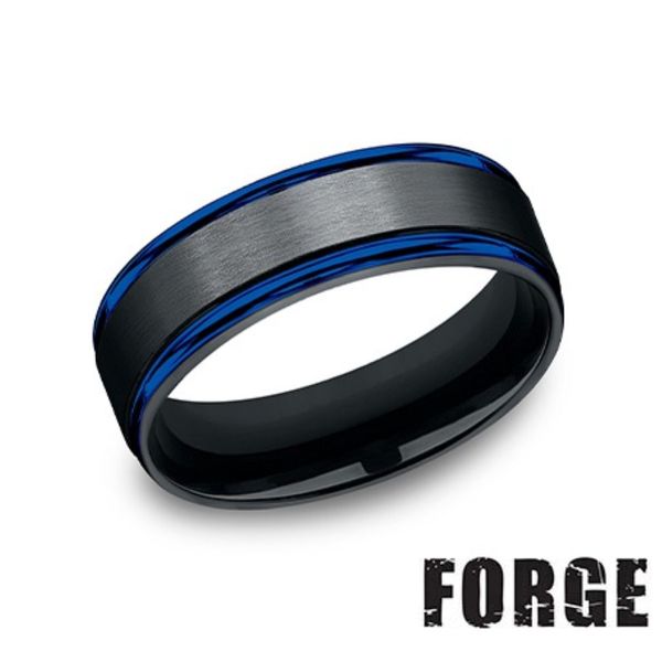 Forge Black & Blue Cobalt Chrome Satin Center Wedding Band 7mm Bradley's Jewelers Jacksonville, NC