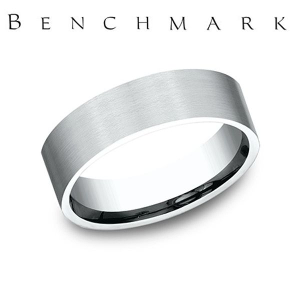 Benchmark 14K White Gold Hammered & Milgrain Wedding Band 6.5mm Size 10 Bradley's Jewelers Jacksonville, NC