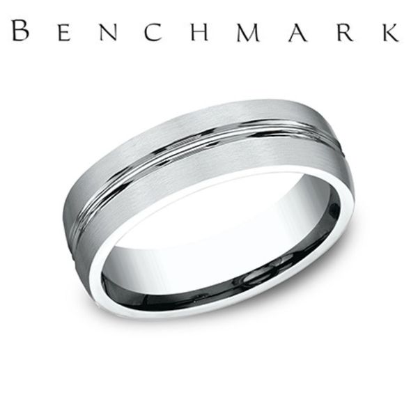 Benchmark 14K White Gold Satin Finish Wedding Band 6.5mm Size 10 Bradley's Jewelers Jacksonville, NC