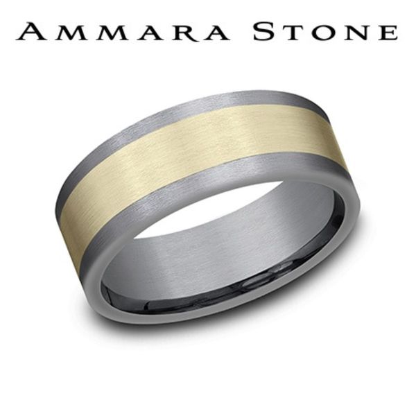 Ammara Stone 14K Yellow Gold & Tantalum Flat Wedding Band 8mm Size 10 Bradley's Jewelers Jacksonville, NC