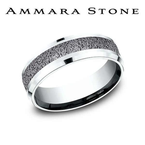 Ammara Stone 14K White Gold & Tantalum Drop Bezel Stone Finish Wedding Band 7mm Size 10 Bradley's Jewelers Jacksonville, NC