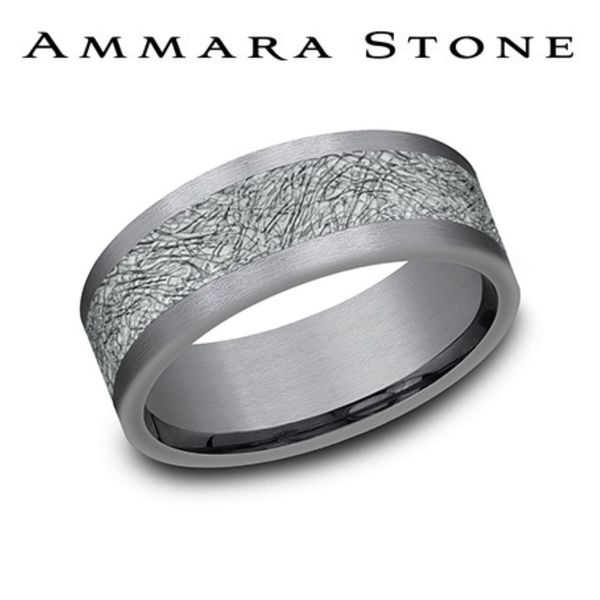 Ammara Stone 14K White Gold & Tantalum Scratch Pattern Wedding Band 8mm Size 10 Bradley's Jewelers Jacksonville, NC