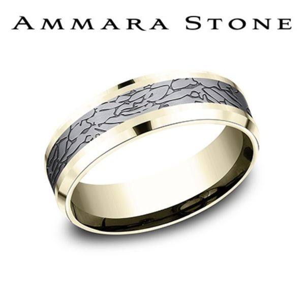 Ammara Stone 14K Yellow Gold & Tantalum Fractured Rock Wedding Band 7mm Size 10 Bradley's Jewelers Jacksonville, NC