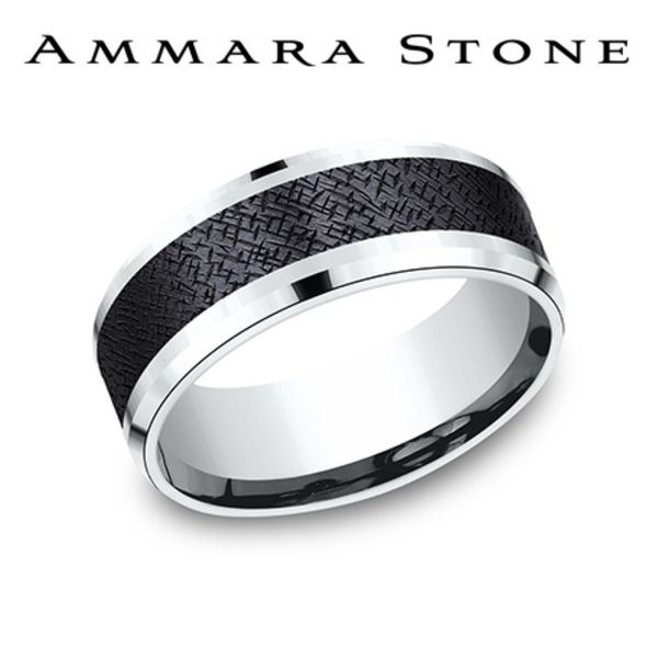 Ammara Stone 14K White Gold and Tantalum Wedding Band 8MM Size 10 Bradley's Jewelers Jacksonville, NC