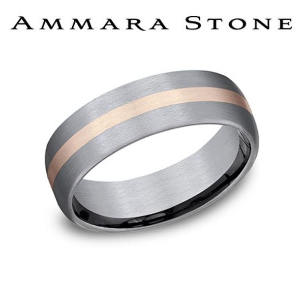 Ammara Stone Rosé Gold & Tantalum Satin Inlay Wedding Band 6.5mm Size 10 Bradley's Jewelers Jacksonville, NC