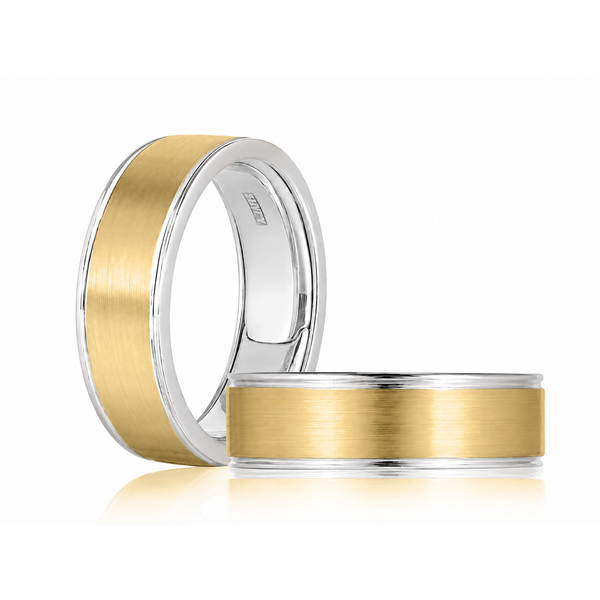 A. Jaffe 14K Two-Tone 7.5mm Gold Band | Expandable Interior Comfort Fit Bradley's Jewelers Jacksonville, NC