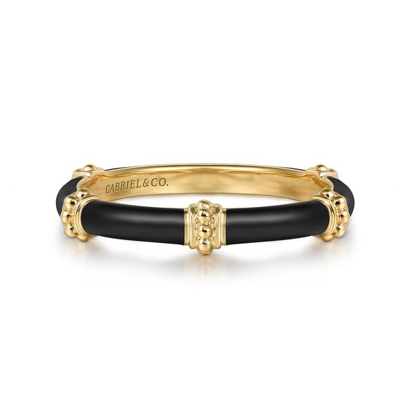 Gabriel & Co 14K Yellow Gold Bujukan Stackable Ring with Black Enamel – Bujukan Collection Bradley's Jewelers Jacksonville, NC