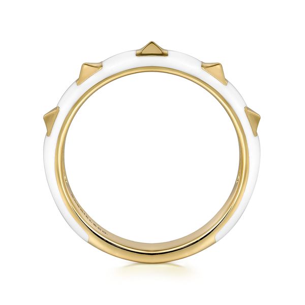 Gabriel & Co 14K Yellow Gold Pyramid Stackable Ring with White Enamel – Contemporary Collection Image 2 Bradley's Jewelers Jacksonville, NC
