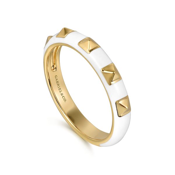 Gabriel & Co 14K Yellow Gold Pyramid Stackable Ring with White Enamel – Contemporary Collection Image 3 Bradley's Jewelers Jacksonville, NC