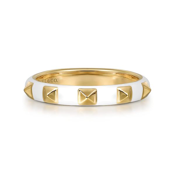 Gabriel & Co 14K Yellow Gold Pyramid Stackable Ring with White Enamel – Contemporary Collection Bradley's Jewelers Jacksonville, NC
