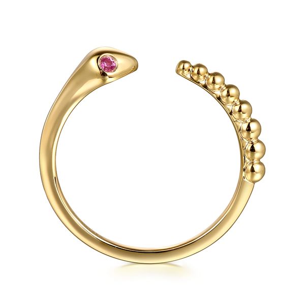 Gabriel & Co 14K Yellow Gold Bujukan & Ruby Snake Open Ring – Contemporary Collection Image 2 Bradley's Jewelers Jacksonville, NC