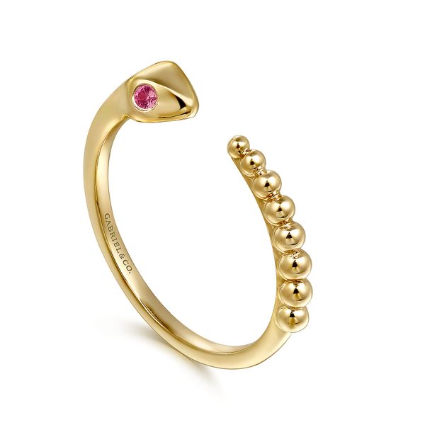 Gabriel & Co 14K Yellow Gold Bujukan & Ruby Snake Open Ring – Contemporary Collection Image 3 Bradley's Jewelers Jacksonville, NC