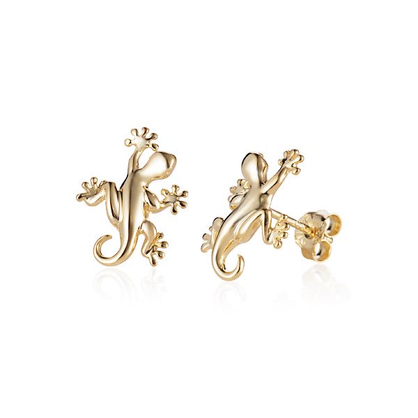 14K Yellow Gold Gecko Post Back Earrings | Unique Gold Earrings Bradley's Jewelers Jacksonville, NC