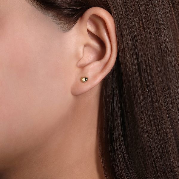 Gabriel & Co 14K Yellow Gold Puff Heart Stud Earrings – Contemporary Collection Image 2 Bradley's Jewelers Jacksonville, NC