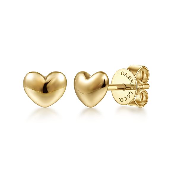 Gabriel & Co 14K Yellow Gold Puff Heart Stud Earrings – Contemporary Collection Bradley's Jewelers Jacksonville, NC