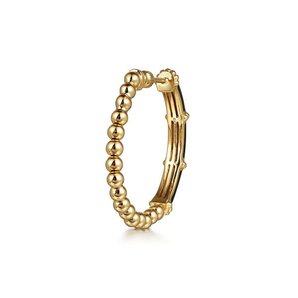 Gabriel & Co 14K Yellow Gold Bujukan Beads & Bar Split Classic Hoop with Black Enamel – Bujukan Collection Image 2 Bradley's Jewelers Jacksonville, NC