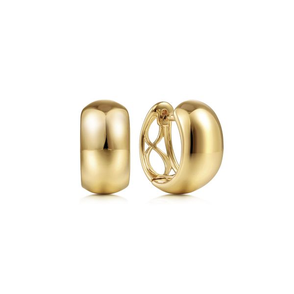 Gabriel & Co 14K Yellow Gold Wide Plain Huggie Hoop Earrings – Contemporary Collection Bradley's Jewelers Jacksonville, NC