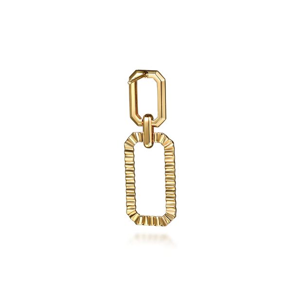 Gabriel & Co 14K Yellow Gold Diamond Cut Link Drop Earrings – Contemporary Collection Image 2 Bradley's Jewelers Jacksonville, NC