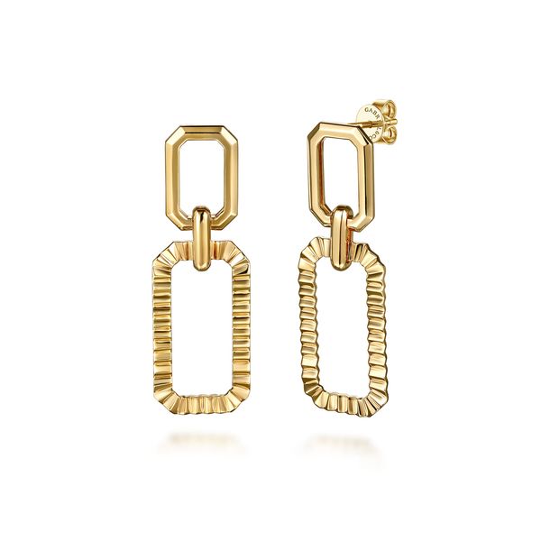Gabriel & Co 14K Yellow Gold Diamond Cut Link Drop Earrings – Contemporary Collection Bradley's Jewelers Jacksonville, NC